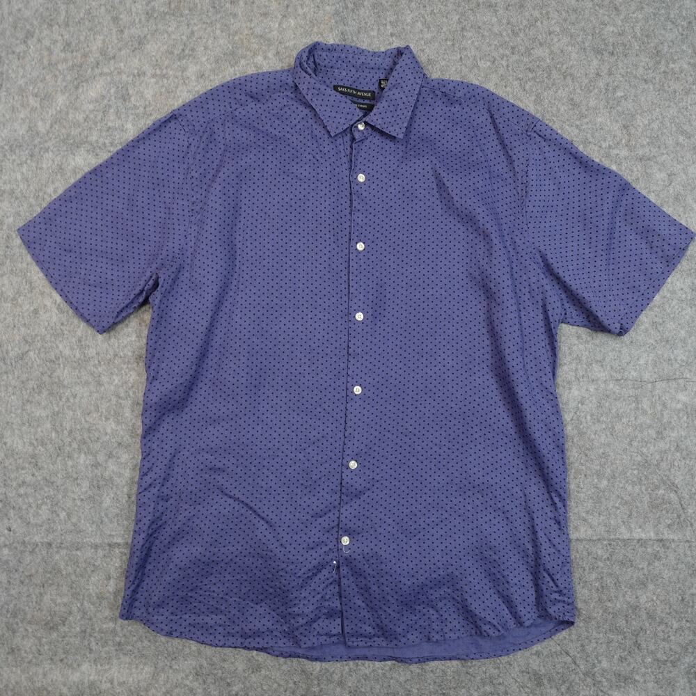 Saks Fifth Avenue Shirt Mens XXL Linen Short Sleeve Button Front Polka Dot Blue